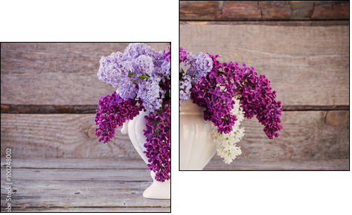 Still life with a blooming branch of lilac - Two-piece canvas print, Diptych