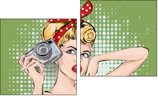 Pin-up sexy woman with camera taking pictures - Two-piece canvas print, Diptych