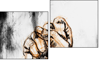 fist drawing, pencil sketch on paper, Color effect. - Two-piece canvas print, Diptych