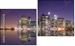 New York skyline and reflection at night - Two-piece canvas print, Diptych