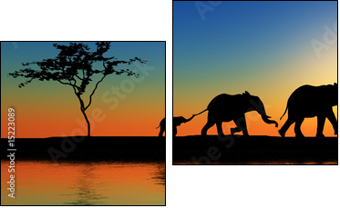 Family of elephants. - Two-piece canvas print, Diptych