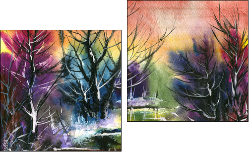 water colour landscape - Two-piece canvas print, Diptych