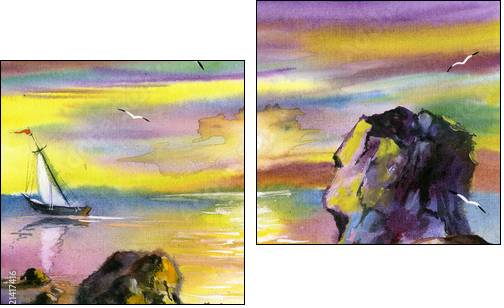 Sea water colour landscape - Two-piece canvas print, Diptych