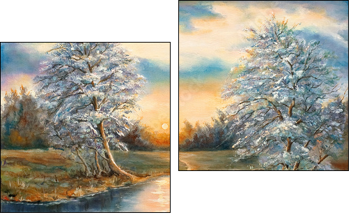 Sunset on the bank of the river - Two-piece canvas print, Diptych