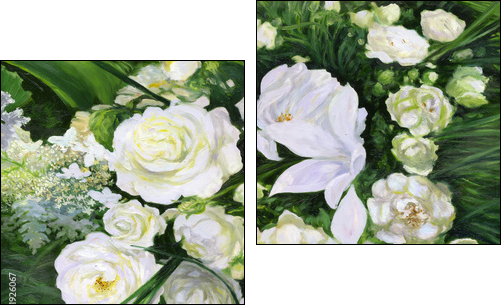 White roses on a green background - Two-piece canvas print, Diptych