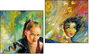 The girl with a violin and a forfeit the double - Two-piece canvas print, Diptych