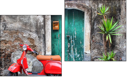 Red scooter - Two-piece canvas print, Diptych