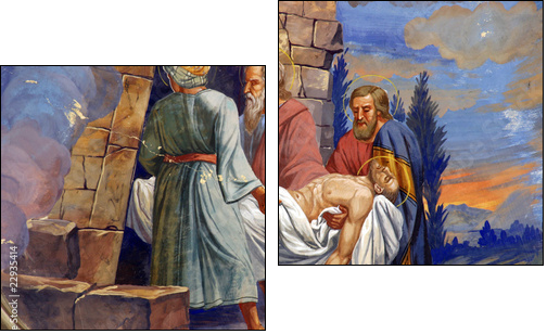 Jesus is laid in the tomb - Two-piece canvas print, Diptych