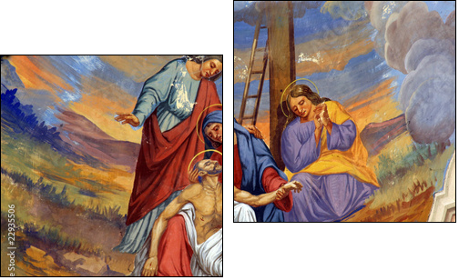 Jesus' body is removed from the cross - Two-piece canvas print, Diptych