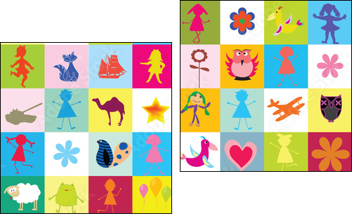Pattern with toys and kids for kindergarten - Two-piece canvas print, Diptych