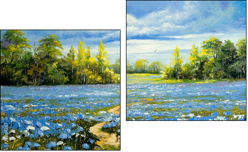 Road through a field with blossoming cornflowers - Two-piece canvas print, Diptych