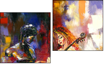 The girl and a violoncello - Two-piece canvas print, Diptych