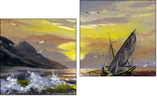 Sailing boat on a decline - Two-piece canvas print, Diptych
