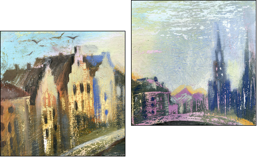 The bridge in an old city - Two-piece canvas print, Diptych