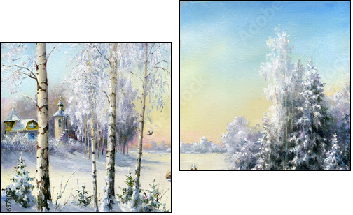 Winter village - Two-piece canvas print, Diptych