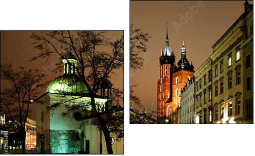Night view of the Market Square in Krakow, Poland - Two-piece canvas print, Diptych