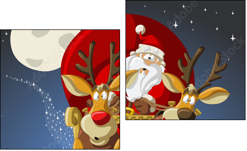 Santa-Claus on sleigh with reindeers - Two-piece canvas print, Diptych