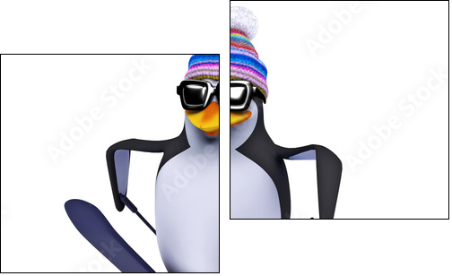 3d Penguin skiing like a pro - Two-piece canvas print, Diptych