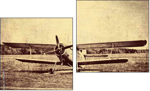 Vintage photo of an old biplane - Two-piece canvas print, Diptych