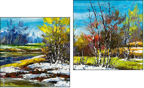 On suburb of wood in the winter - Two-piece canvas print, Diptych