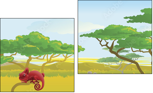 Cute African safari animal cartoon scene - Two-piece canvas print, Diptych
