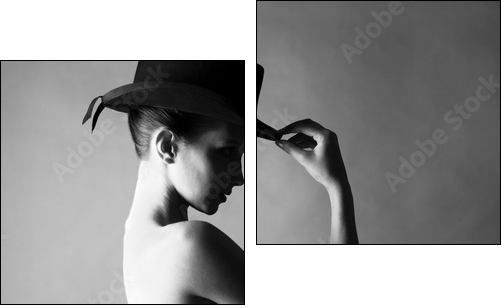 Naked lady with hat - Two-piece canvas print, Diptych