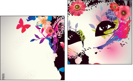 Girl with mask/Vector illustration - Two-piece canvas print, Diptych
