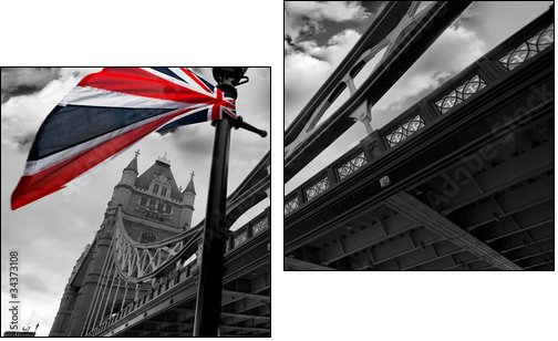 London Tower Bridge with colorful flag of England - Two-piece canvas print, Diptych