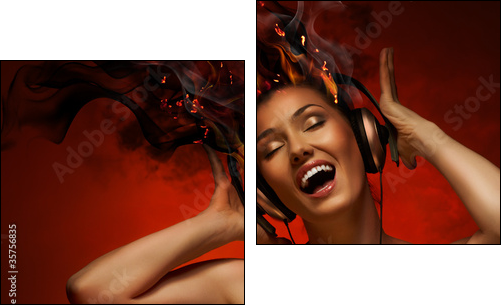 girl with headphones - Two-piece canvas print, Diptych