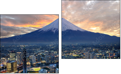 Surreal view of Yokohama city and Mt. Fuji - Two-piece canvas print, Diptych