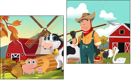 Farmer at the farm with animals - Two-piece canvas print, Diptych