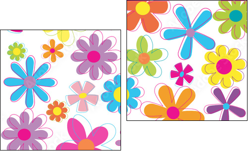 Multicolored retro styled flowers - Two-piece canvas print, Diptych