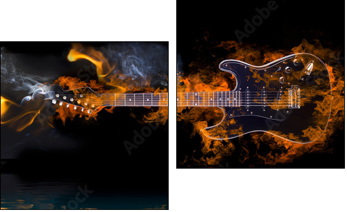 Burning Electric Guitar with reflection in water - Two-piece canvas print, Diptych