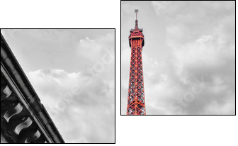 Eiffel tower monochrome and red - Two-piece canvas print, Diptych