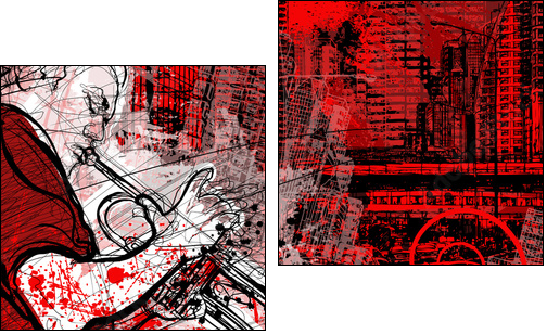 trumpeter on a grunge cityscape background - Two-piece canvas print, Diptych