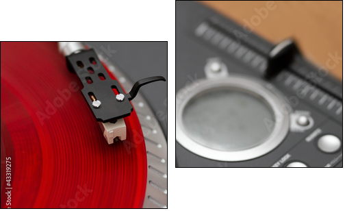 Closeup of turntable needle on record - Two-piece canvas print, Diptych