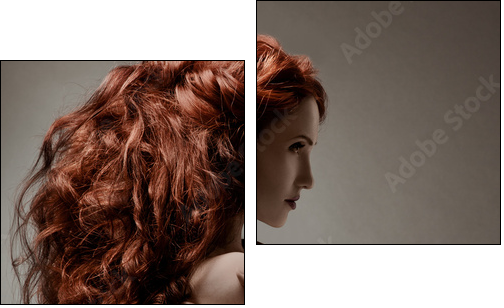 Beautiful woman with curly hairstyle against gray background - Two-piece canvas print, Diptych