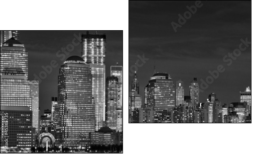 Manhattan de nuit, noir et blanc - Two-piece canvas print, Diptych