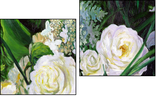 bouquet of white roses, canvas, oil - Two-piece canvas print, Diptych