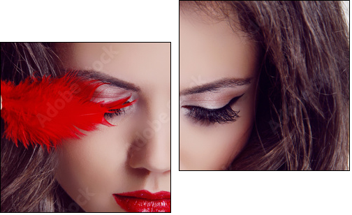 Fashion woman Beauty Portrait. Red Lips - Two-piece canvas print, Diptych