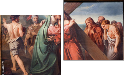 Brussels - Jesus under cross and Mary - Two-piece canvas print, Diptych
