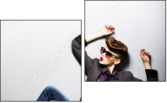 Pin-up girl in sunglasses sitting. American retro style - Two-piece canvas print, Diptych