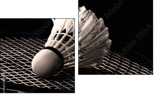 Shuttlecock on badminton racket - Two-piece canvas print, Diptych