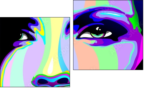 Girl's Portrait Psychedelic Rainbow-Viso Ragazza Psychedelico - Two-piece canvas print, Diptych