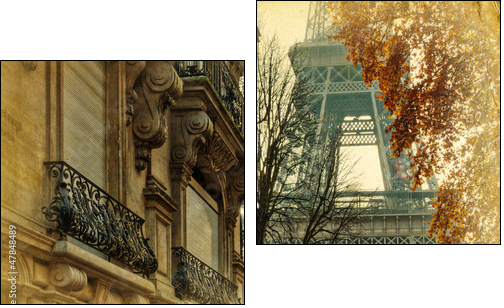 nostalgisches Bild Pariser StadthÃ¤user und Eiffelturm - Two-piece canvas print, Diptych