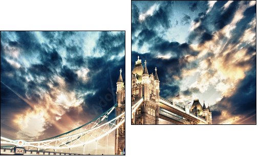 Beautiful sunset colors over famous Tower Bridge in London - Two-piece canvas print, Diptych