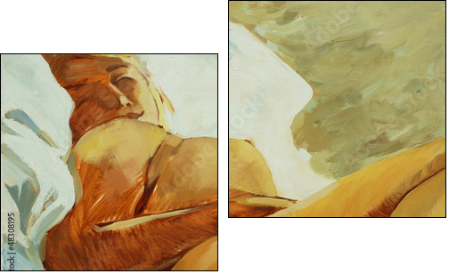 sleeping woman, picture oil on a canvas,  illustration - Two-piece canvas print, Diptych