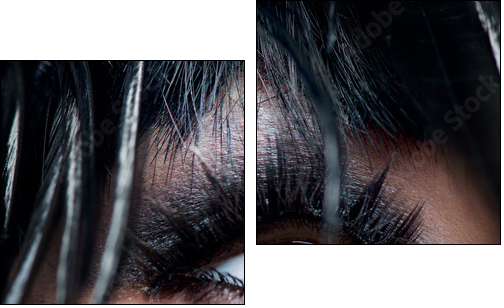 Smokey Eyes Make-up close-up. Black Eyeshadow - Two-piece canvas print, Diptych
