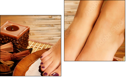 female feet at spa salon on pedicure procedure - Two-piece canvas print, Diptych