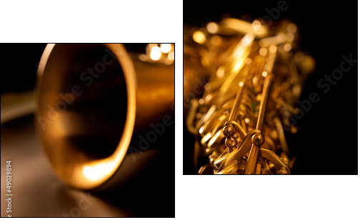Tenor sax golden saxophone macro selective focus - Two-piece canvas print, Diptych